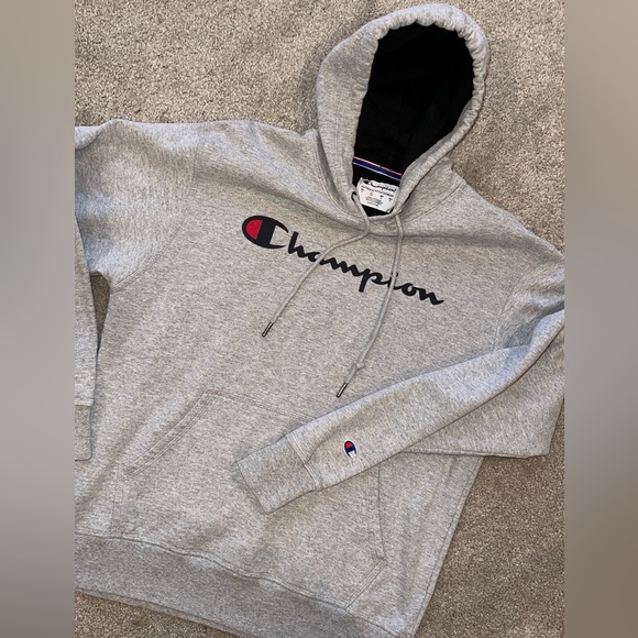 Champion Other - Champion Men's Script Logo Powerblend Hoodie, Heathered Light Gray, Like New